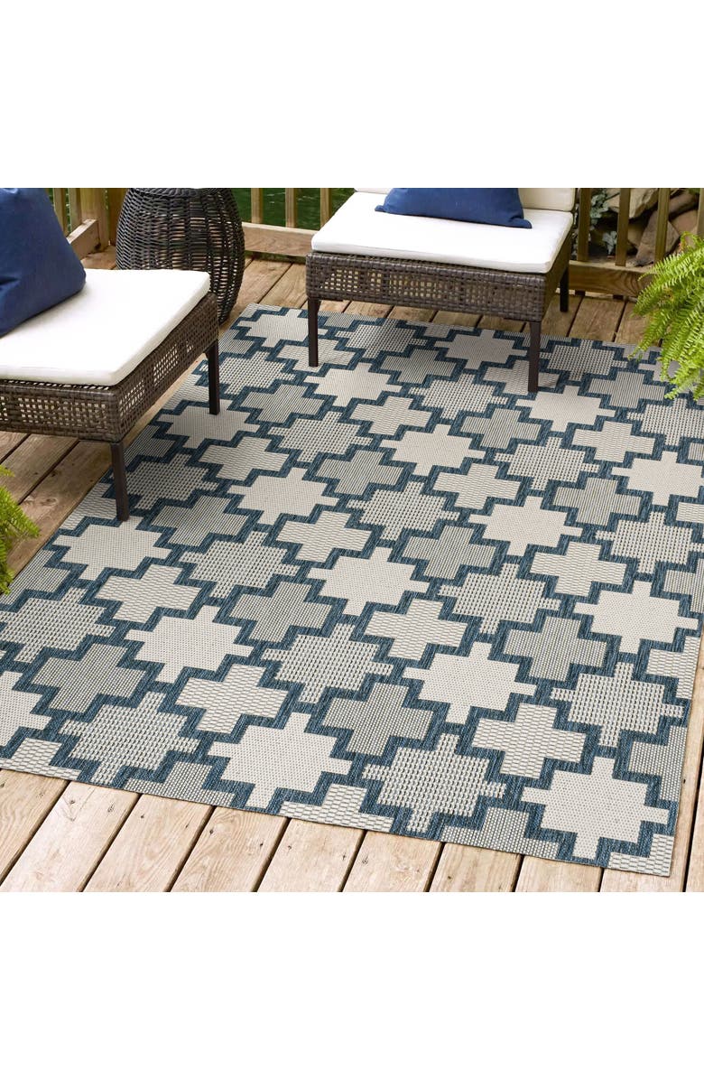 JONATHAN Y Cyrus Modern Geometric Tile Pattern Indoor/Outdoor Area Rug, Alternate, color, Navy/Cream