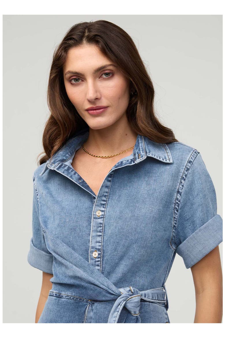 Performance Denim Lite Wrap Shirt Dress, Alternate, color, Light-Stone