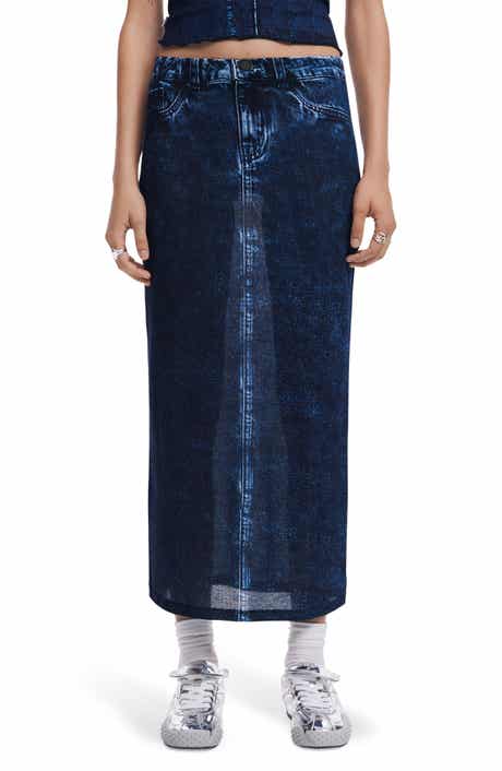 Desigual Trompe L'Oeil Denim Midi Skirt