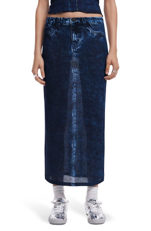 Desigual Trompe L'oeil Denim Midi Skirt In Blue