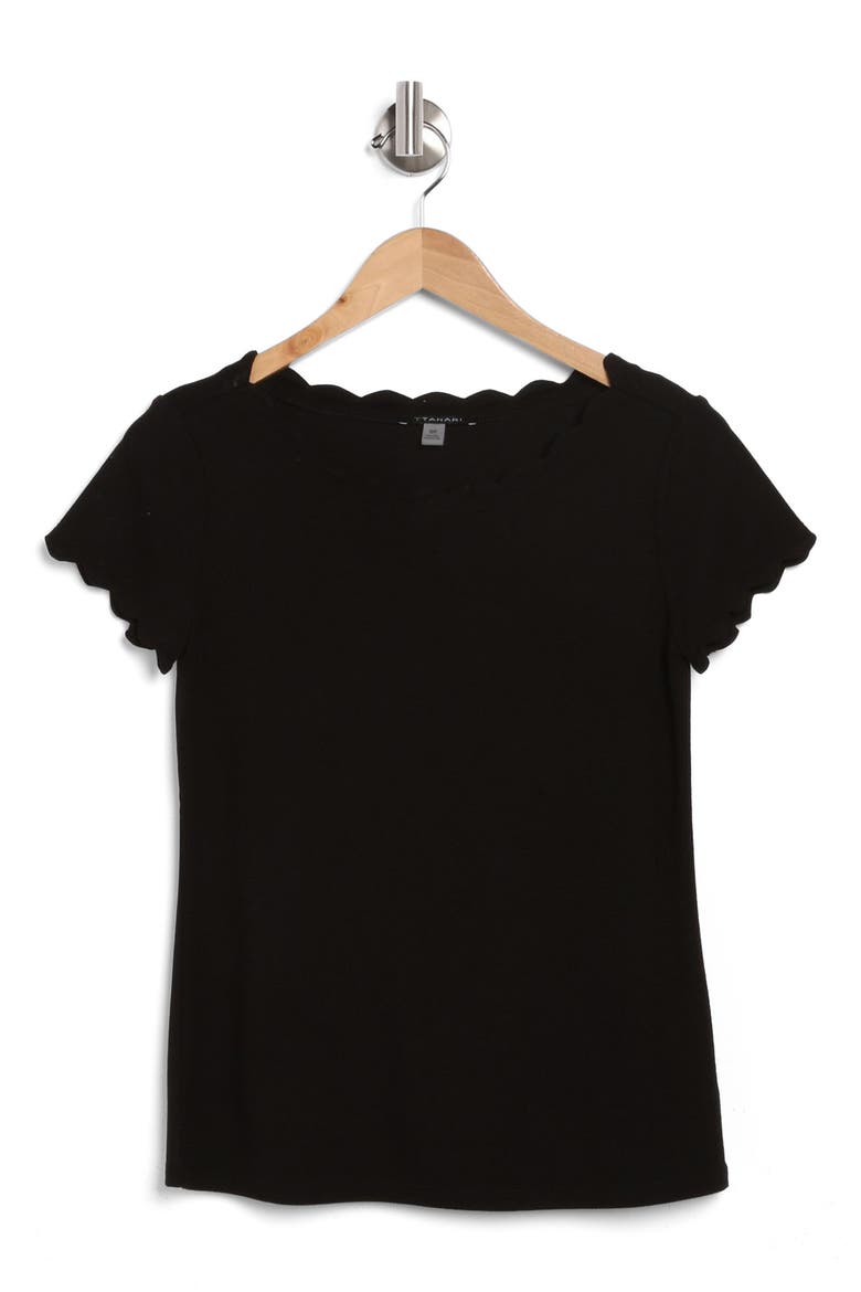 Scalloped Knit T-Shirt, Alternate, color, BLACK