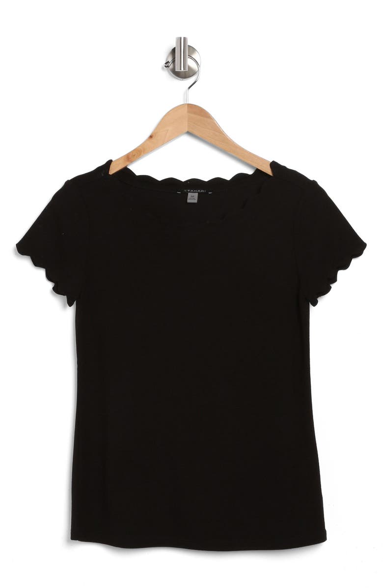 T Tahari Scalloped Knit T-Shirt, Alternate, color, Black