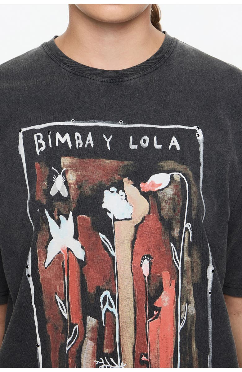 Bimba y Lola Floral Logo Maxi T-Shirt, Alternate, color, Washed Black