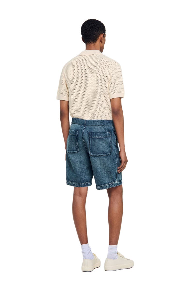 SANDRO Elasticated denim shorts, Alternate, color, Blue Vintage - Denim