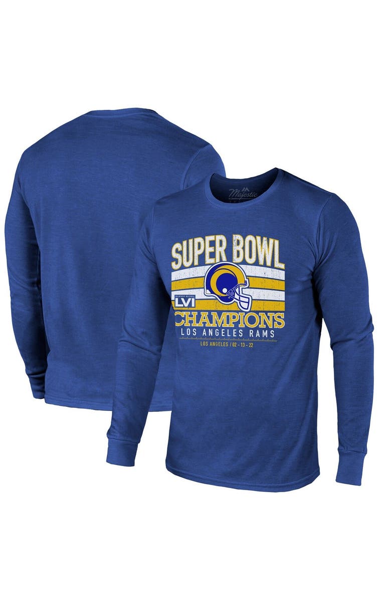 Majestic Threads Men's Majestic Threads Royal Los Angeles Rams Super Bowl LVI Champions Tri-Blend Long Sleeve T-Shirt, Main, color,