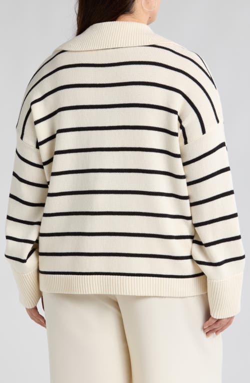 Nordstrom Stripe Cotton & Cashmere Sweater In Ivory Pristine- Black Stp