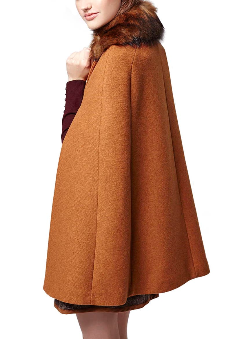 Faux Fur Double Breasted Cape, Alternate, color, BROWN MULTI