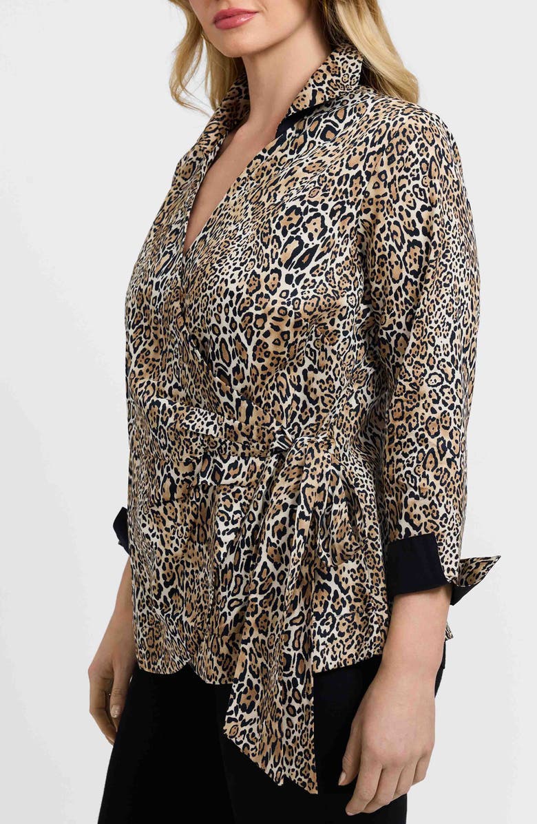 Foxcroft Salina Leopard Print Cotton Poplin Wrap Shirt, Alternate, color, Brown Multi