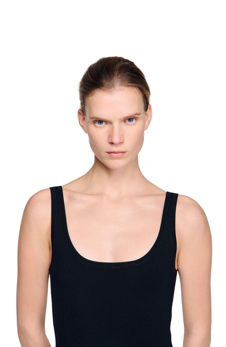 SANDRO Fringed knit maxi dress, Alternate, color, Black