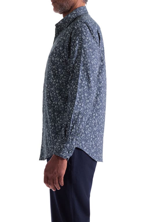 Bugatchi Julian Shaped Fit Floral Print Cotton Button-up Shirt In Blue