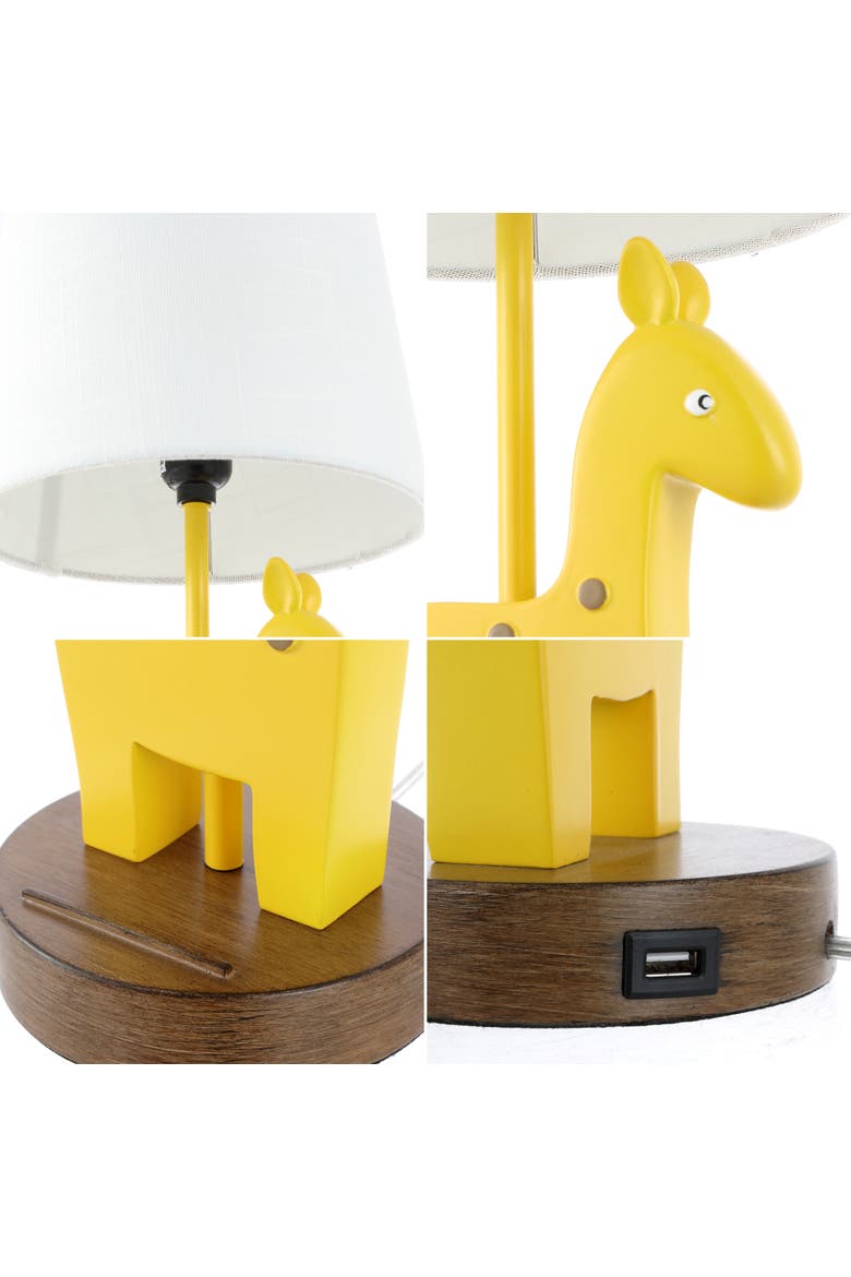 Sahara Mid-Century Vintage Iron/Resin Giraffe LED Kids' Table Lamp with Phone Stand and USB Charging Port, Alternate, color, Yellow