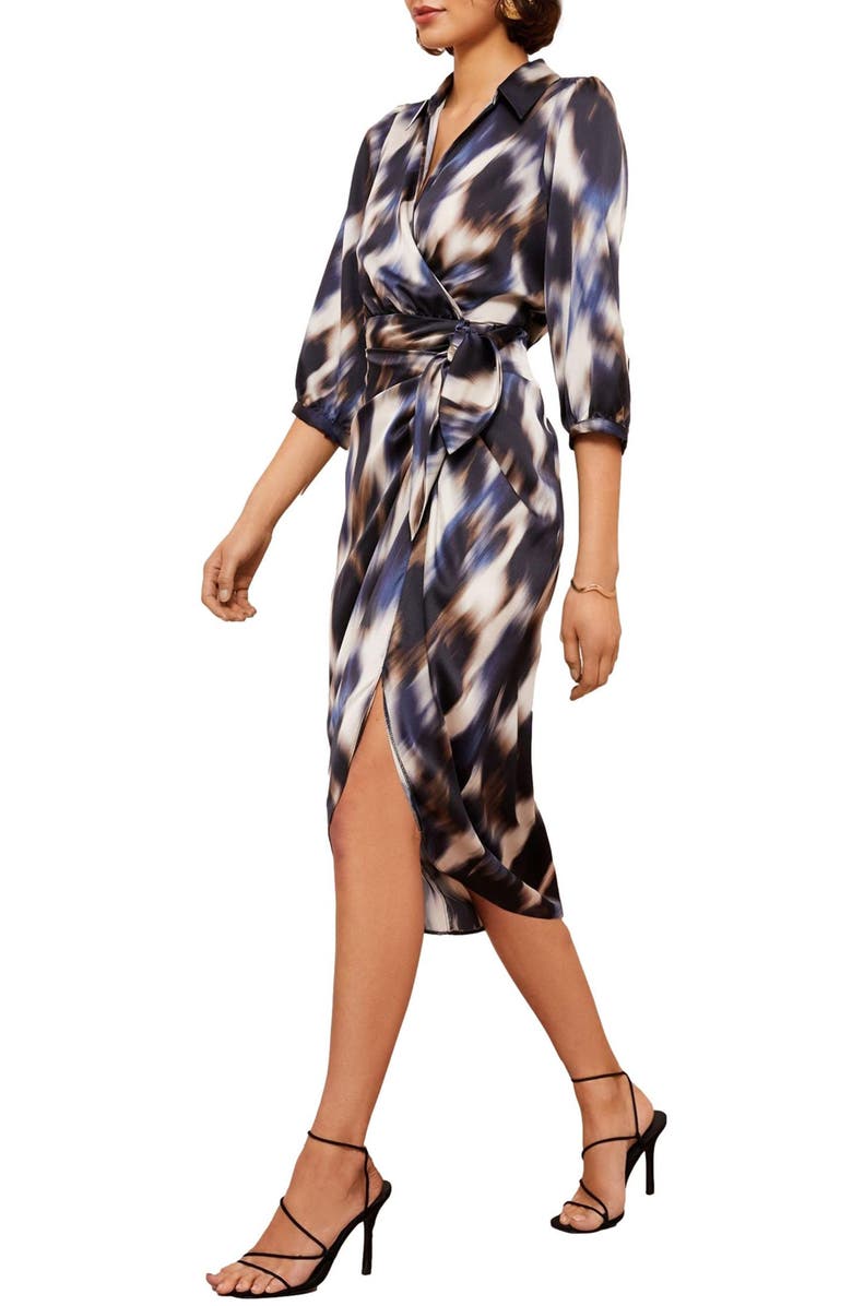 Friends Like These Abstract Print Satin Wrap Midi Dress, Alternate, color, 