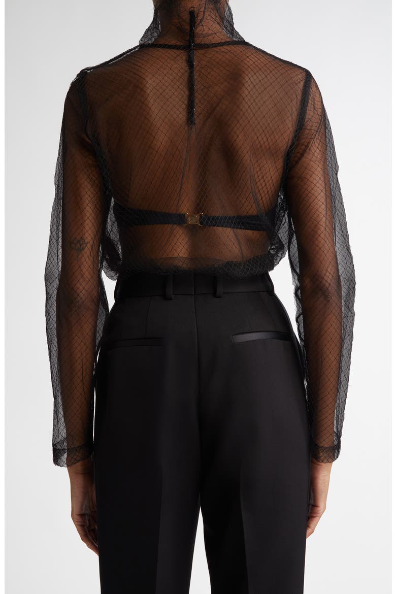 Fishnet Mesh Long Sleeve Top, Alternate, color, N0000 NERO