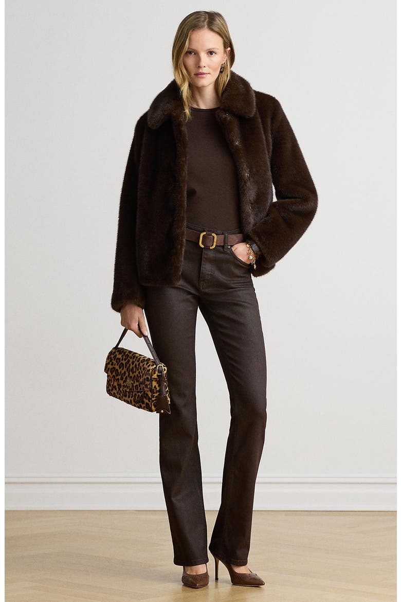 Faux Fur Jacket, Alternate, color, CIRCUIT BROWN