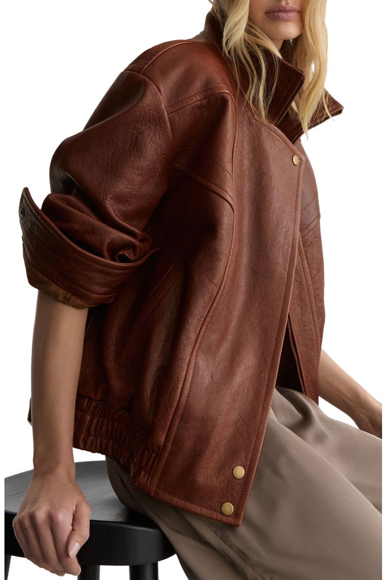 Petra Textured Leather Oversized Jacket, Alternate, color, CHESTNUT BROWN