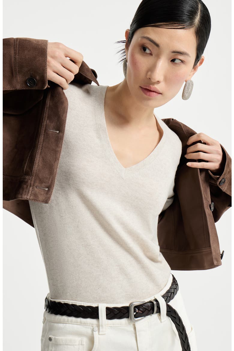Cashmere sweater with monili, Alternate, color, Oyster
