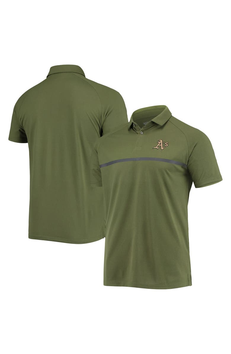 LEVELWEAR Men's Levelwear Olive Oakland Athletics Delta Sector Raglan Polo, Main, color,