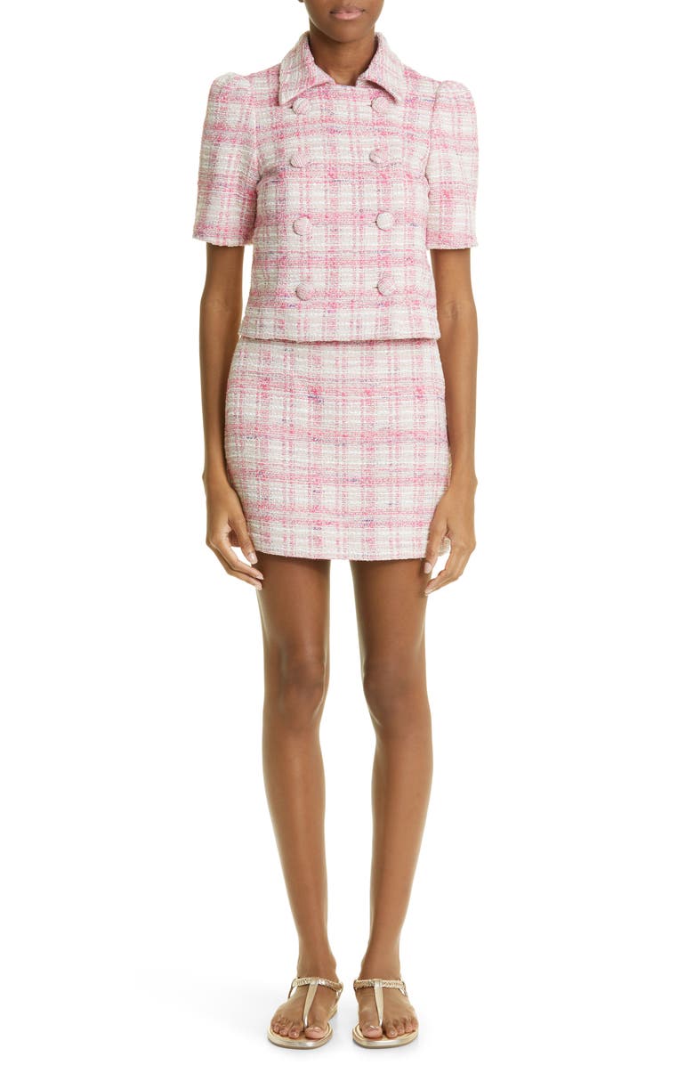 Lisa Marie Fernandez Double Breasted Puff Sleeve Tweed Blazer, Alternate, color, Pink Tweed