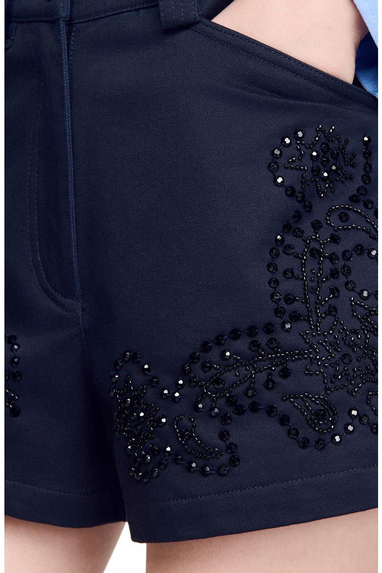 Embroidered cotton shorts, Alternate, color, Navy blue