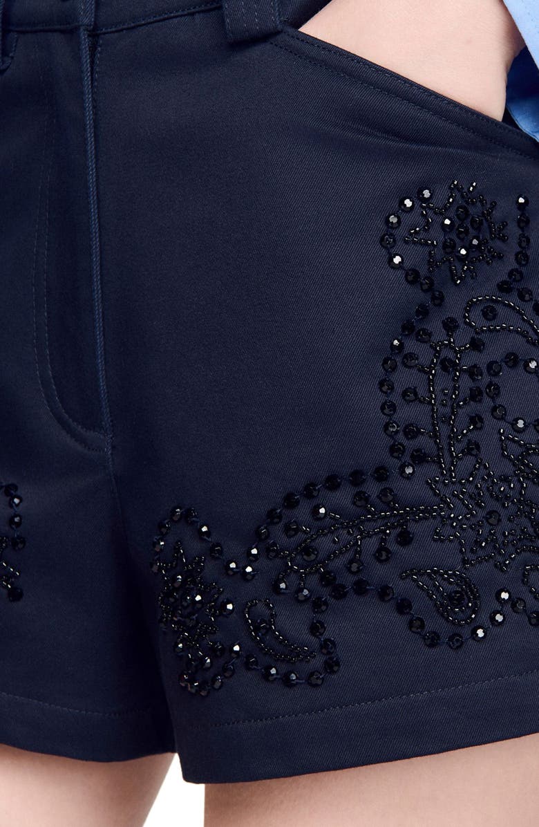 SANDRO Embroidered cotton shorts, Alternate, color, Navy Blue