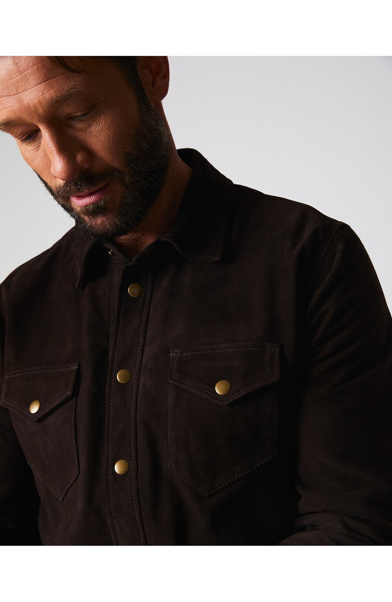 Billy Reid Suede Snap Front Work Shirt, Alternate, color, Chocolate