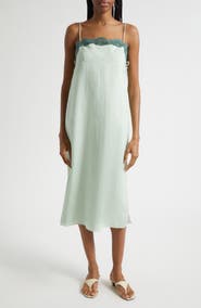 POSSE Darya Broderie Trim Side Tie Midi Dress