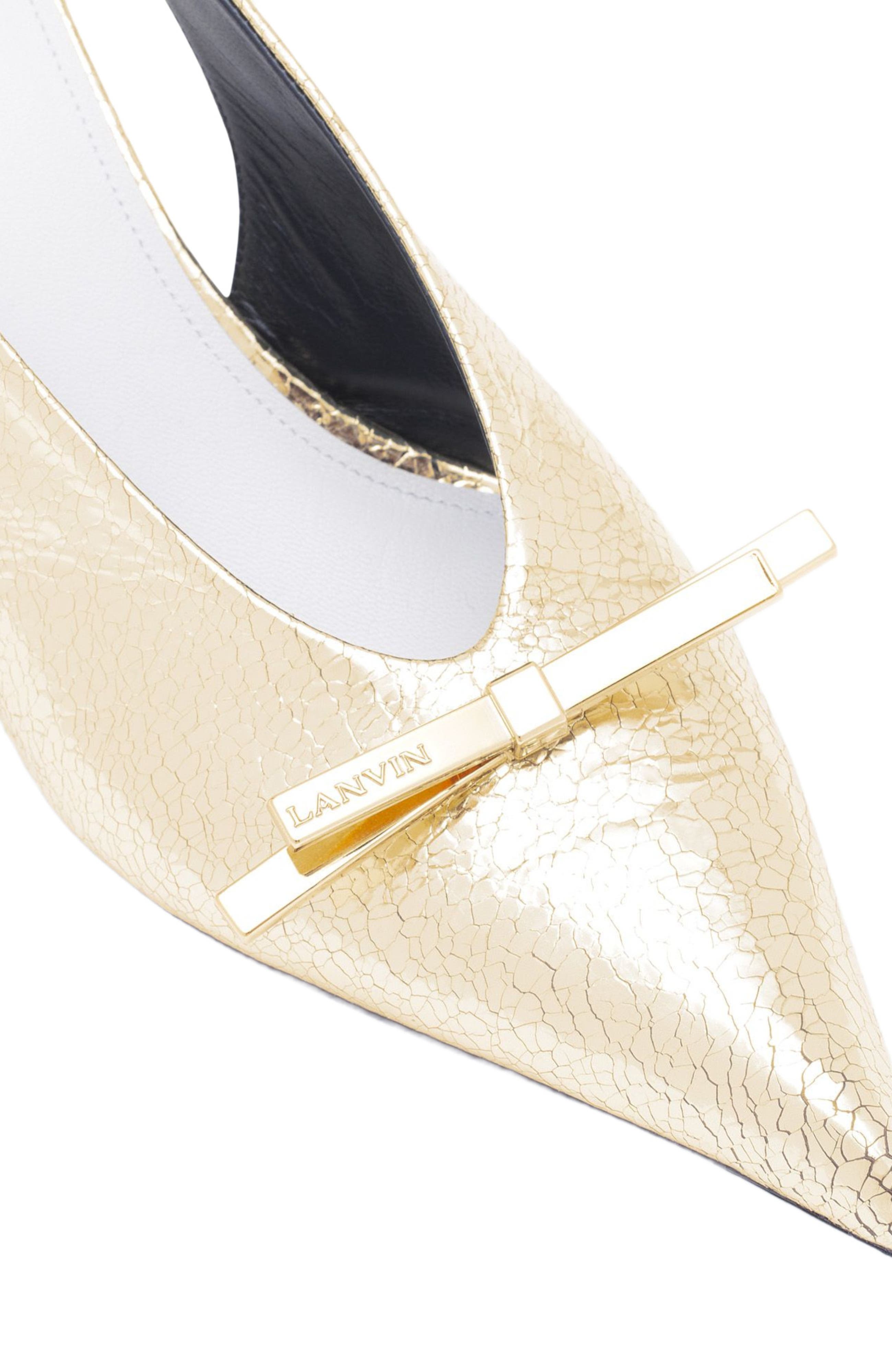 Lanvin BOW SLINGBACK PUMPS IN CRACKLED METALLIC LEATHER, Alternate, color, 