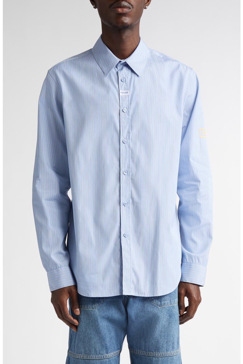 Classic Logo Pinstripe Button-Up Shirt, Main, color, BLUE-WHITE STRIPE