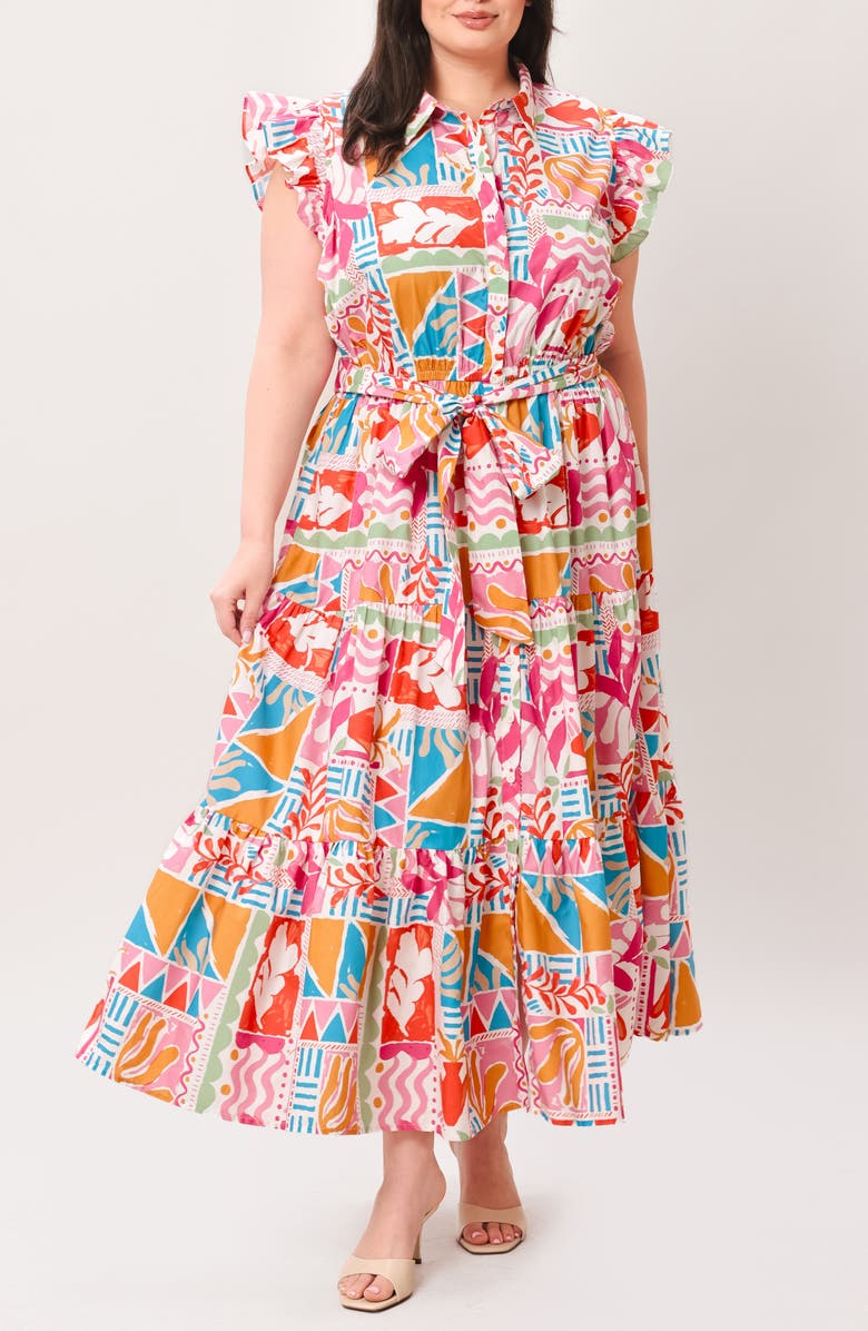 FLYING TOMATO Printed Maxi Shirtdress, Alternate, color, Multi Print