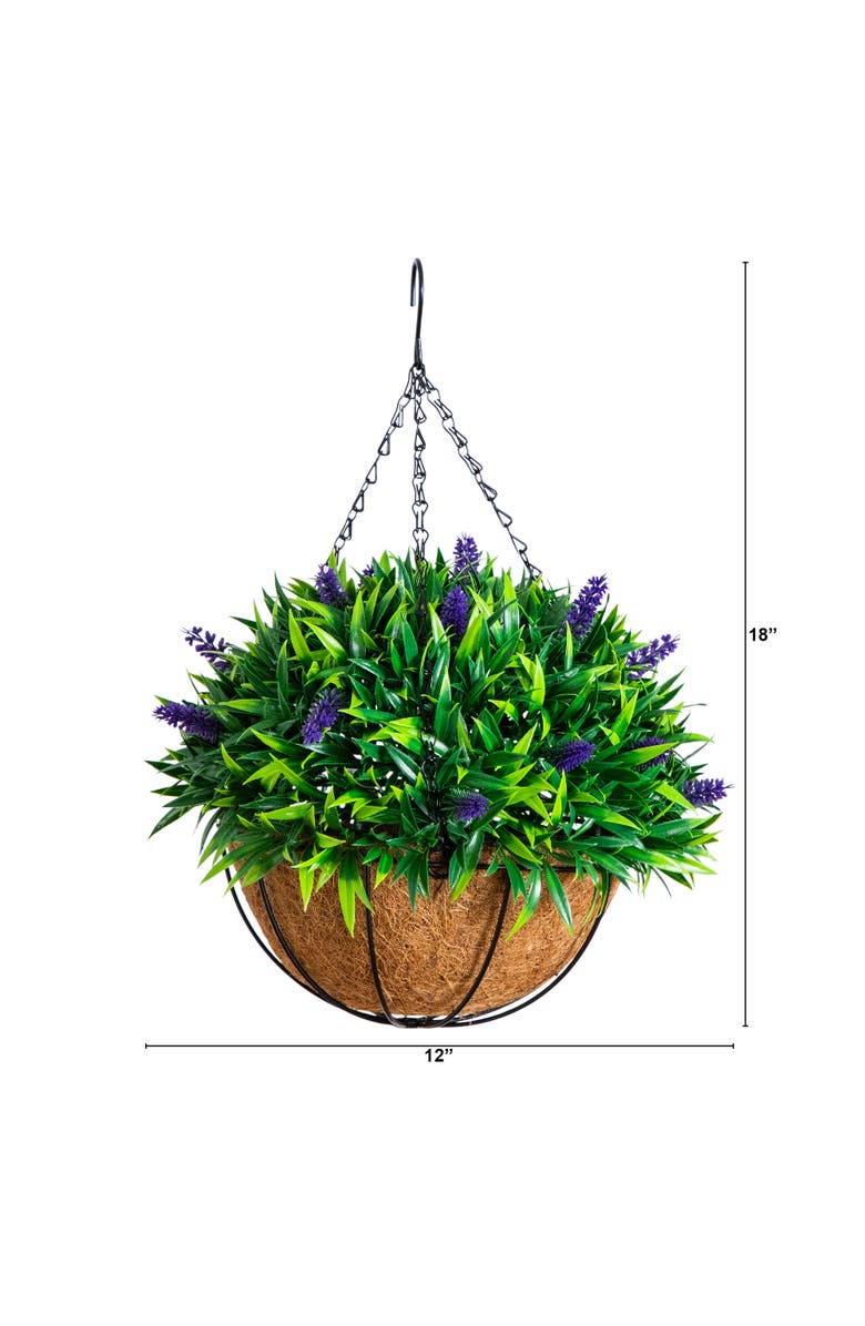 NEARLY NATURAL 18-in UV Resistant Artificial Lavender Hanging Basket, Alternate, color, Green/Purple