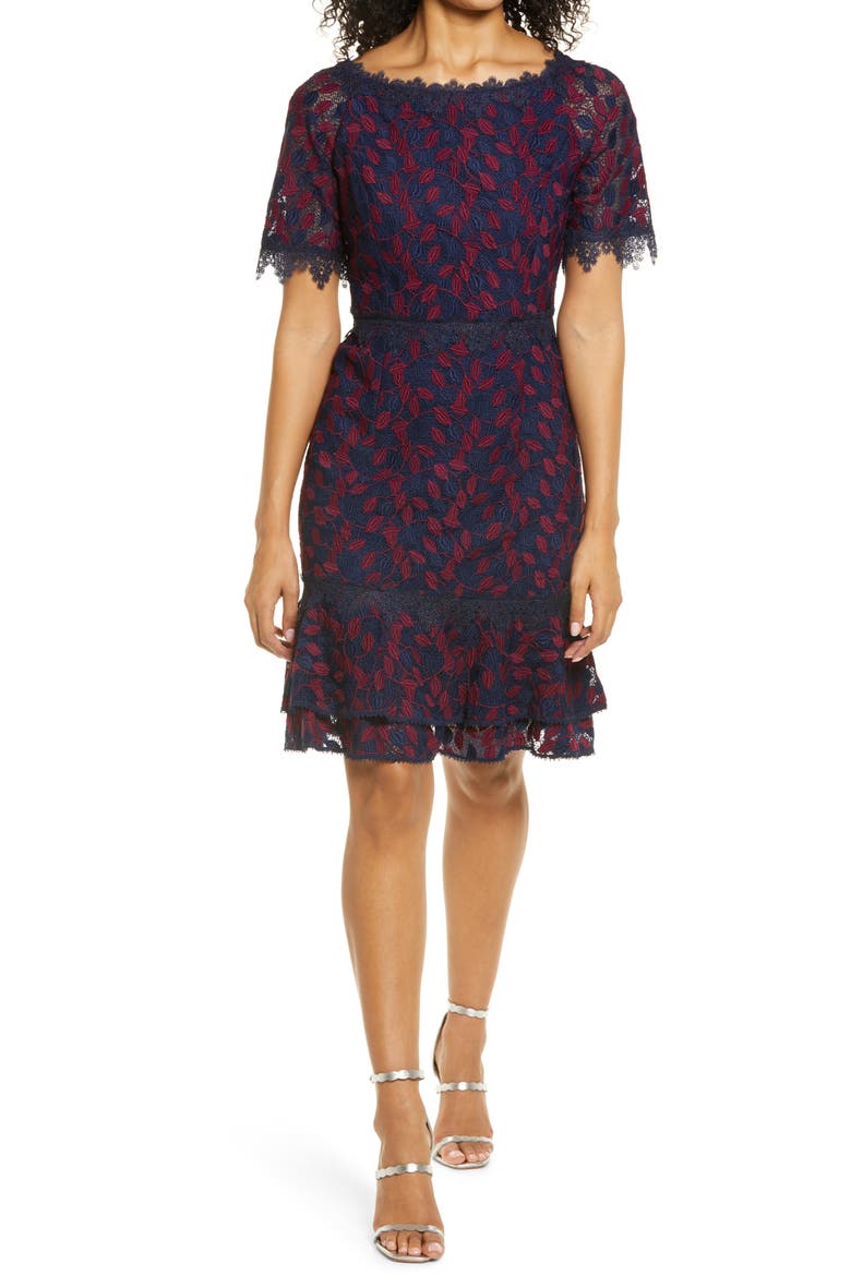 Lace Sheath Dress, Main, color, NAVY/BERRY