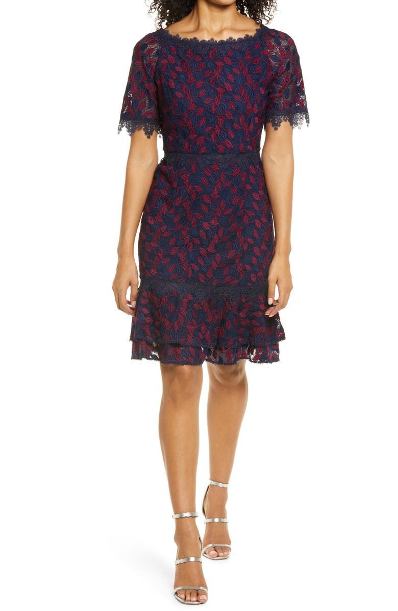 Shani Lace Sheath Dress, Main, color, Navy/Berry