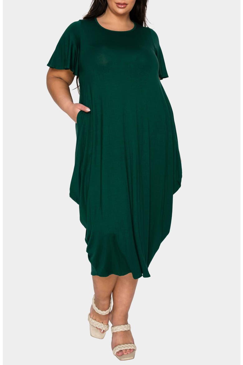 Liz Flutter Sleeve Midi Dress, Alternate, color, GREEN HUNTER