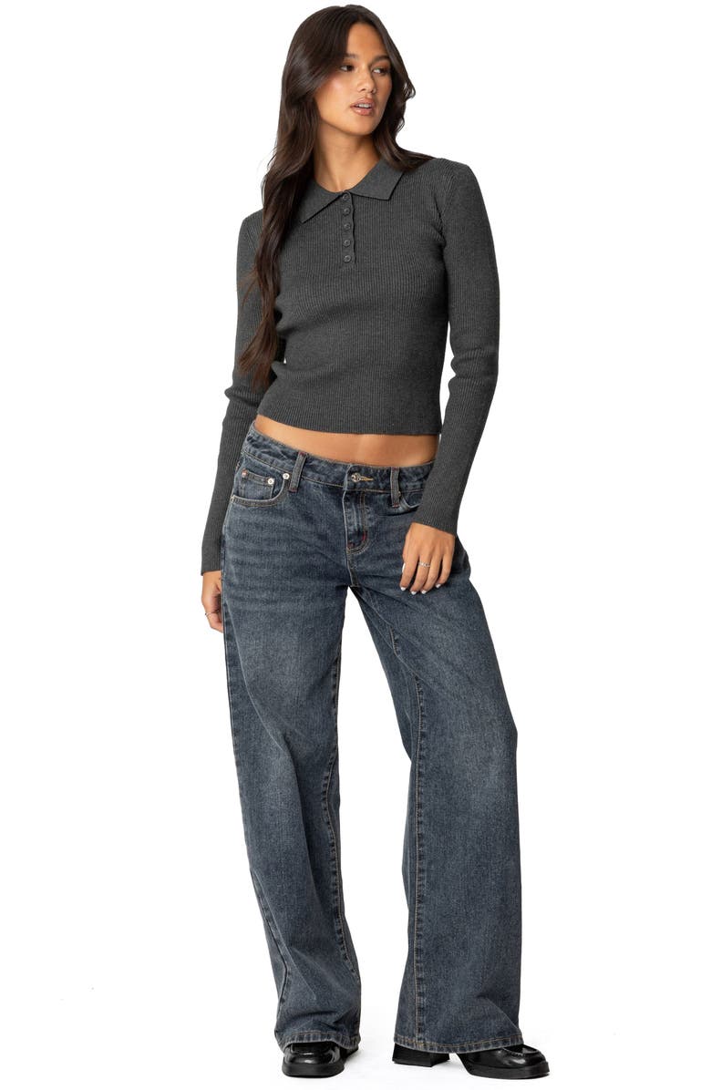 EDIKTED Mollie Rib Polo Sweater, Alternate, color, Green-Melange