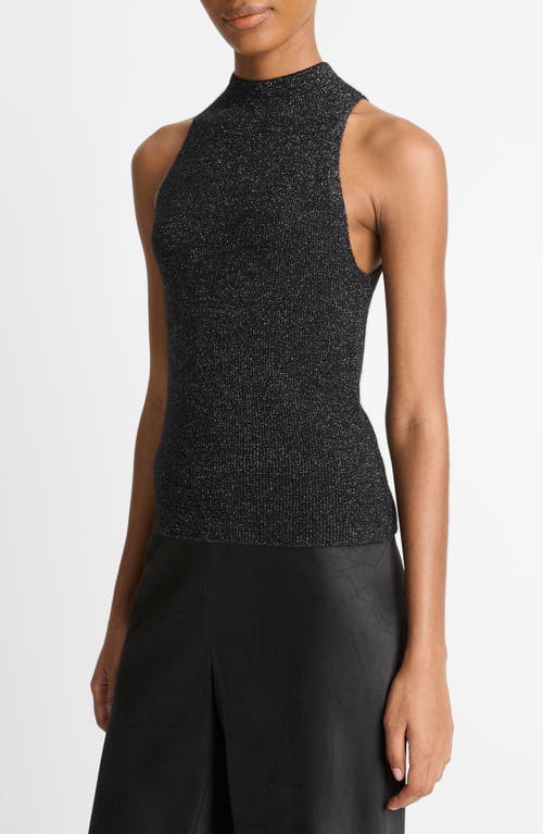 Vince Metallic Mock Neck Alpaca-blend Tank In Black Metallic
