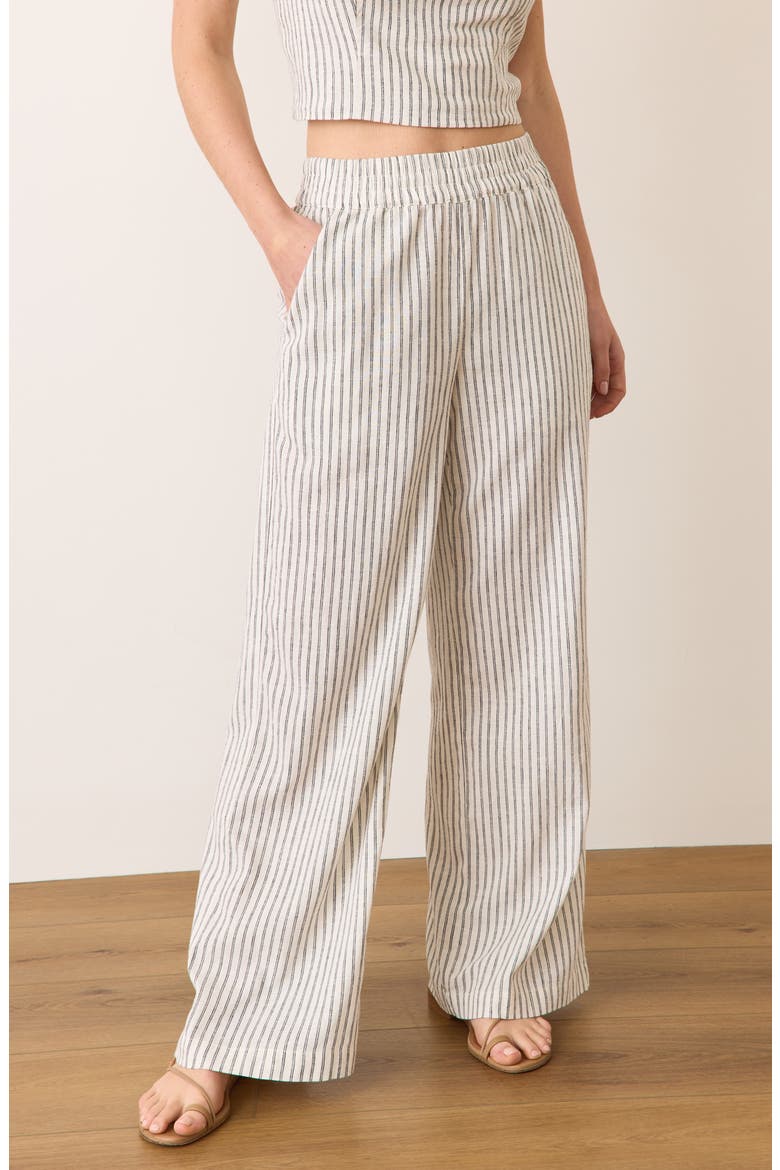 Allison Stripe Pull-On Wide Leg Hemp Blend Pants, Alternate, color, CREAM/NAVY