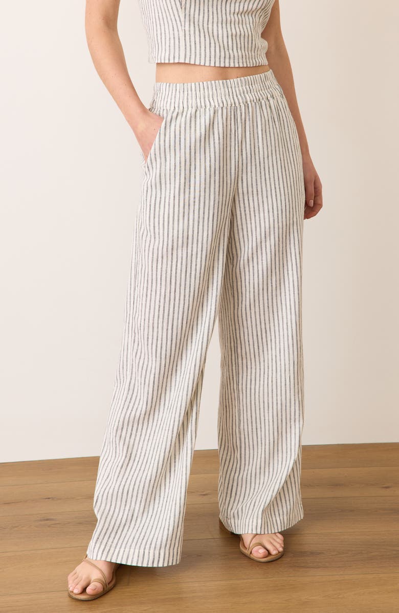 Marine Layer Allison Stripe Pull-On Wide Leg Hemp Blend Pants, Alternate, color, 