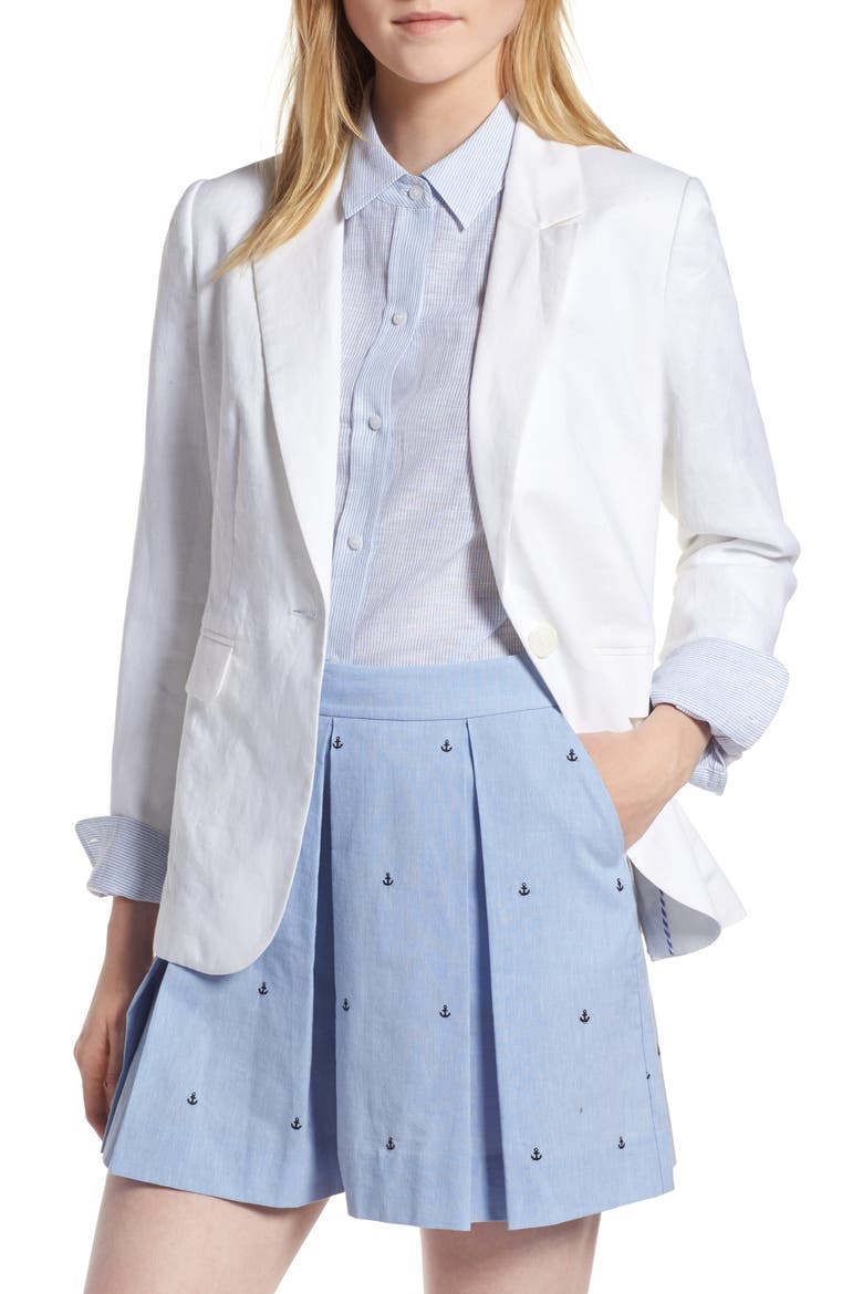 Linen Blend Blazer, Main, color, WHITE