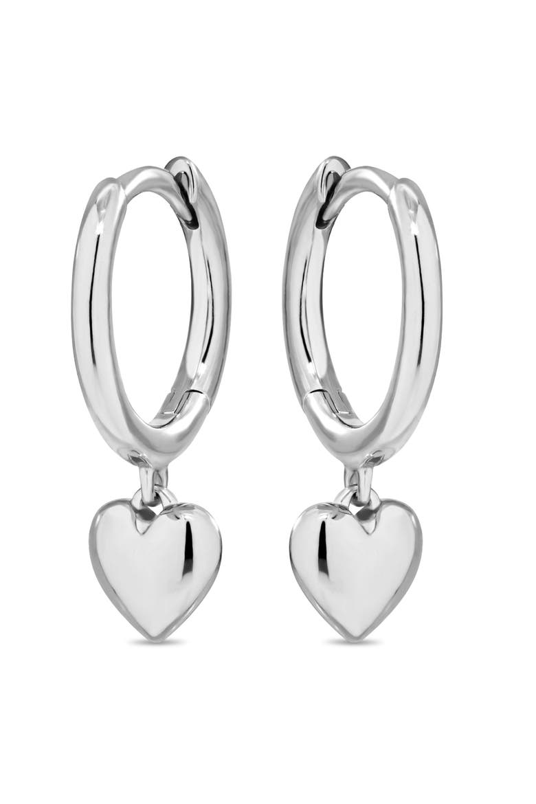 Heart Hoop Earrings in Rhodium Plated Sterling Silver, Alternate, color, Silver
