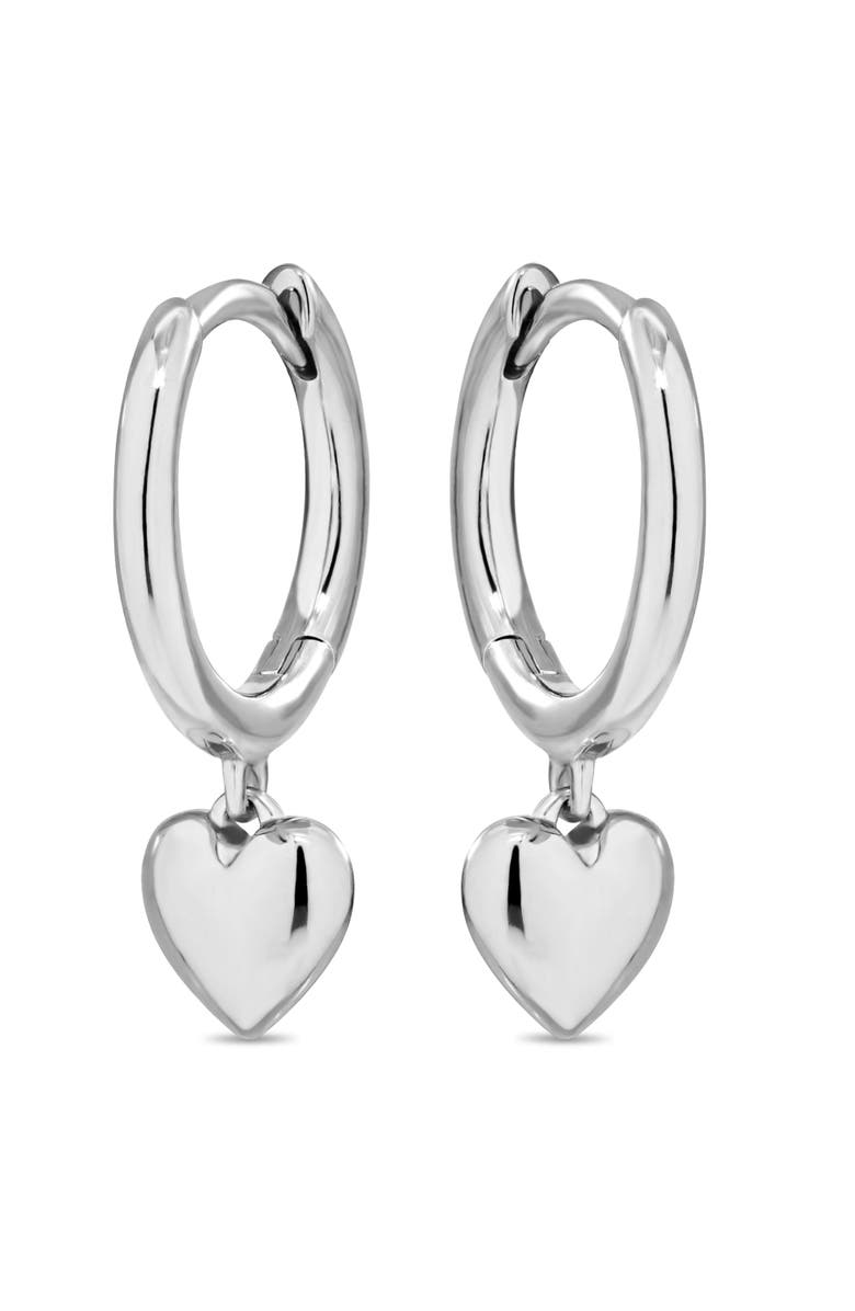 DEVATA Heart Hoop Earrings in Rhodium Plated Sterling Silver, Alternate, color, Silver