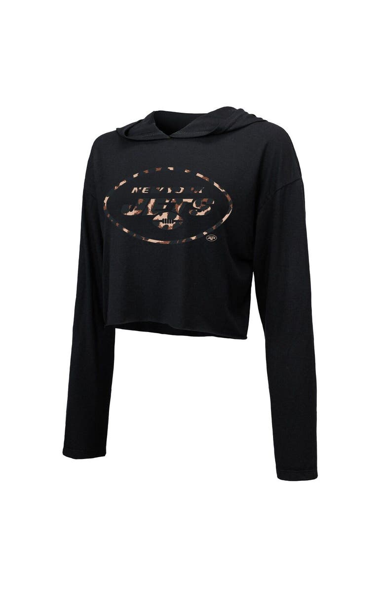 Majestic Threads Women's Majestic Threads Aaron Rodgers Black New York Jets Leopard Player Name & Number Long Sleeve Cropped Hoodie, Alternate, color, 