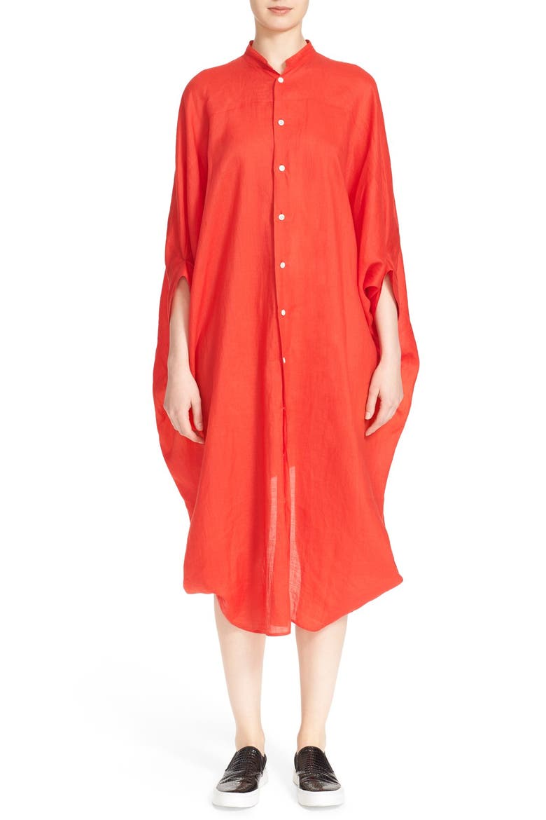 Drape Sleeve Linen Shirtdress, Main, color, RED
