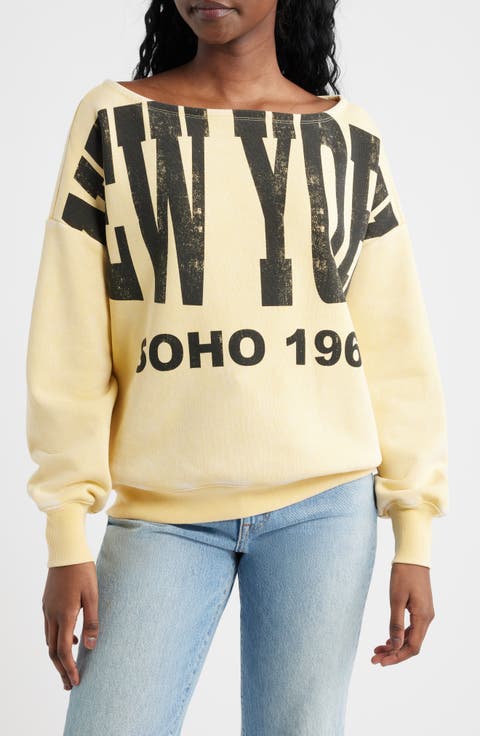 New York Off the Shoulder Graphic Sweatshirt