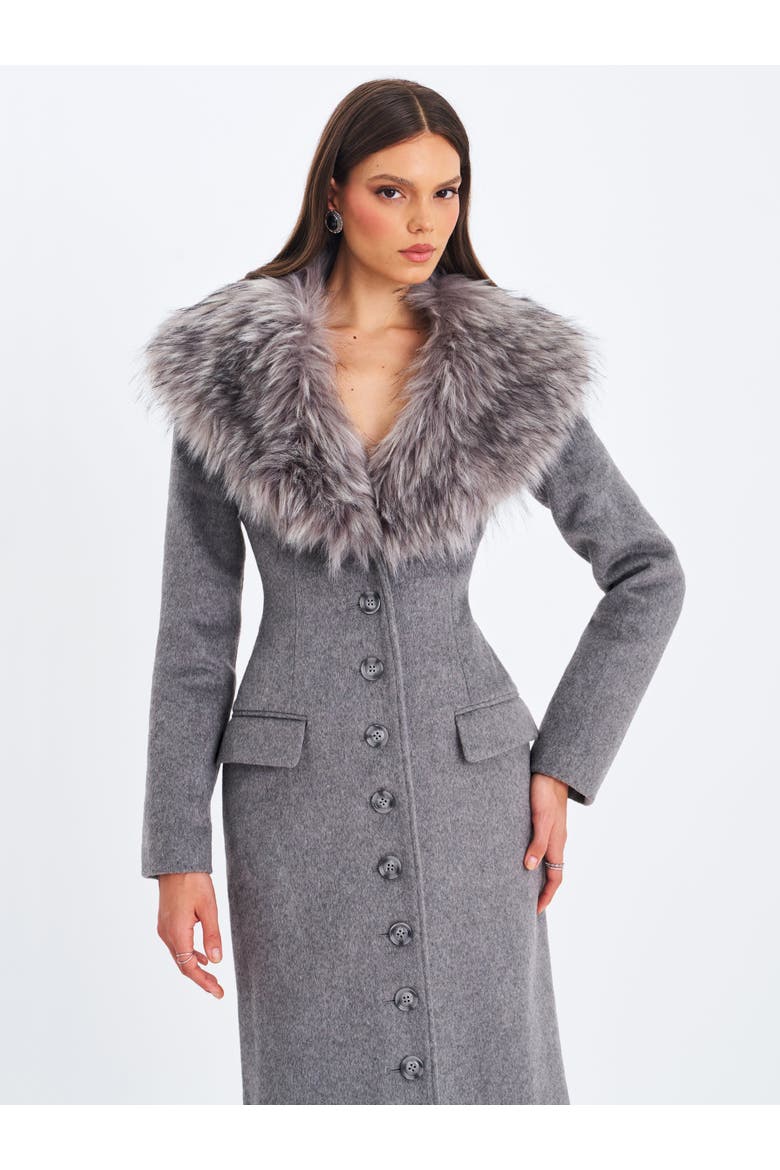 Faye Wool Blend Single-Breasted Coat with Removable Faux Fur Collar, Alternate, color, Grey