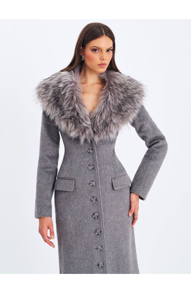 Miss Circle Faye Wool Blend Single-Breasted Coat with Removable Faux Fur Collar, Alternate, color, Grey