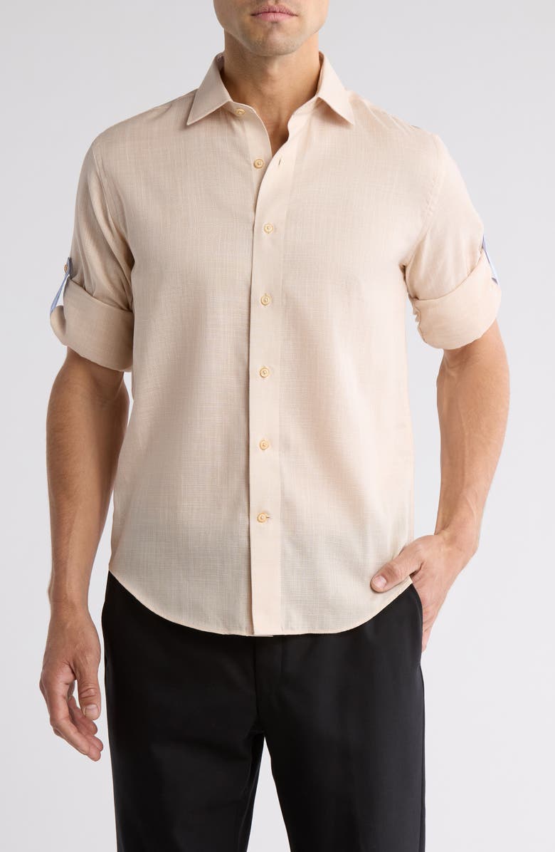 Lorenzo Uomo Trim Fit Dress Shirt, Main, color, Tan