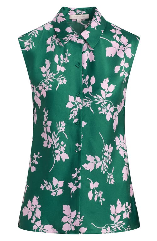 Favorite Daughter Agatha Sleeveless Crepe Satin Button-up Shirt In Emerald Floral