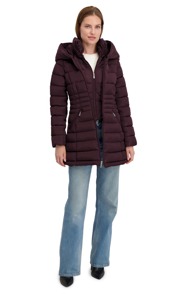 Laundry by Shelli Segal Quarter Bibbed Puffer Jacket, Alternate, color, Black Plum