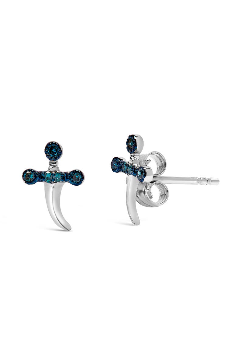 Haus of Brilliance .925 Sterling Silver Blue Diamond Accent Knife Earrings, Alternate, color, White