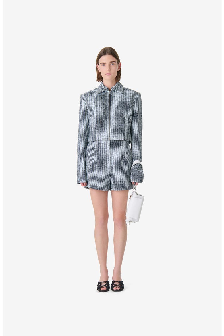 Paige Cropped Zip Jacket, Main, color, SKY BLUE / BLACK / WHITE